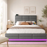 LETTO imbottito 140x200 cm in velluto grigio scuro con USB, LED e sollevamento idraulico