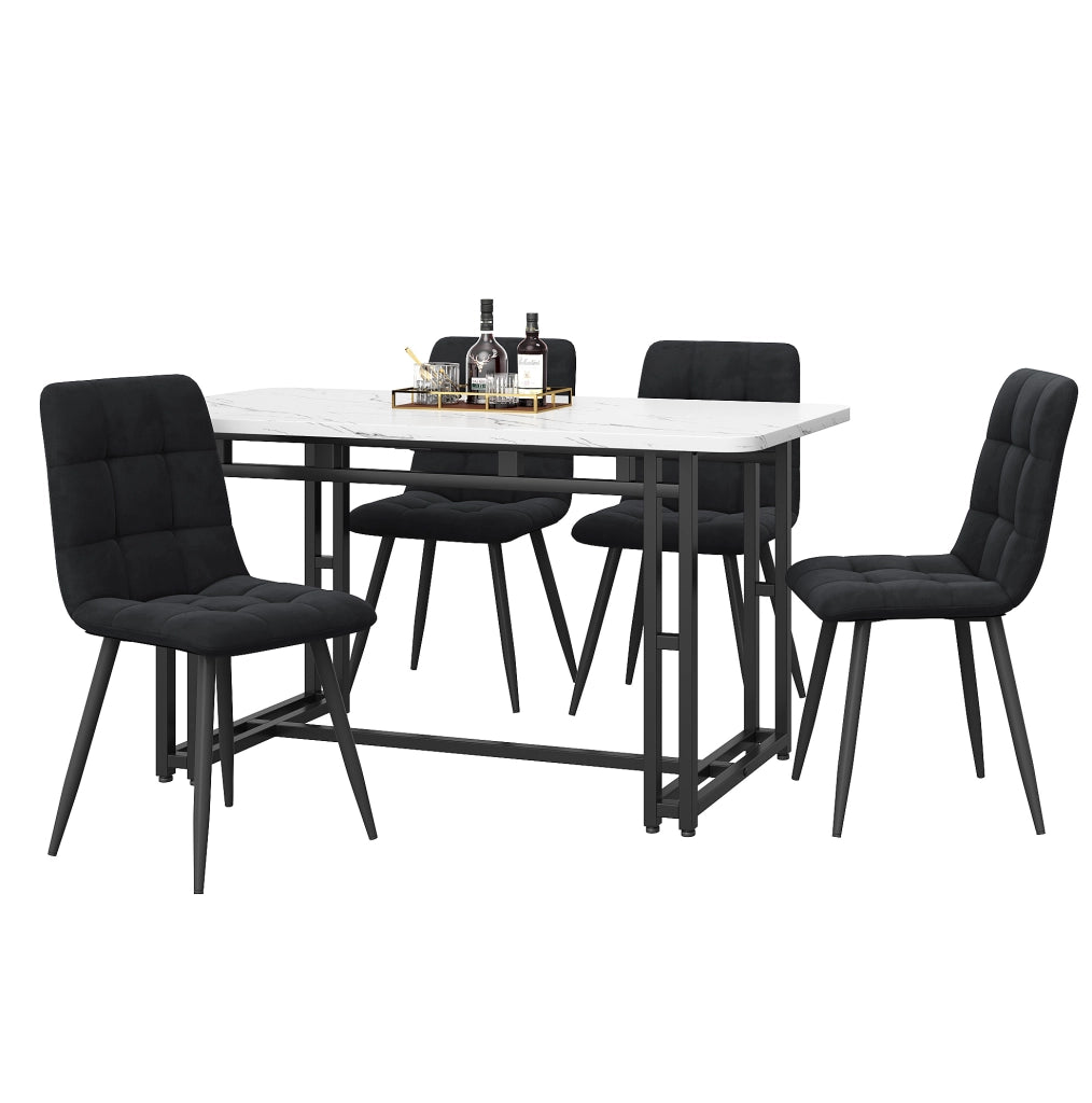 Set tavolo da pranzo nero con 4 sedie in velluto, larghezza 120 cm