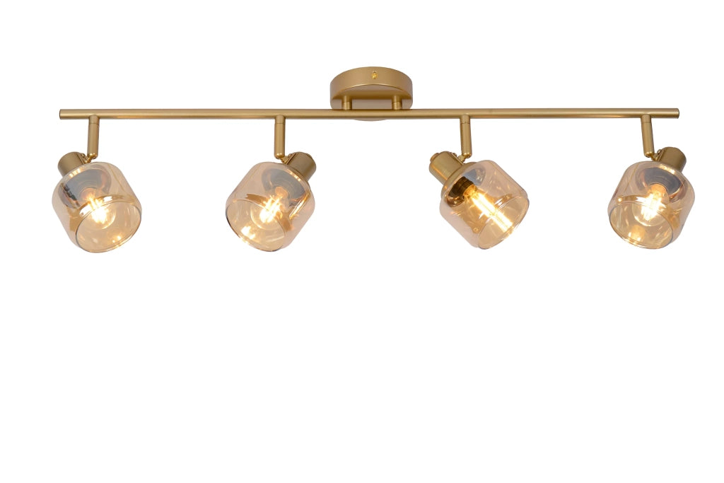Plafoniera barra Lucide Bjorn 4 luci E14 oro vetro 74cm
