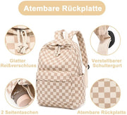 Borsa per Ragazze Grande con Tasche per Libri per Scuola e Liceo, Borsa per Laptop Leggera con Cordoncino (Cord Kariert)