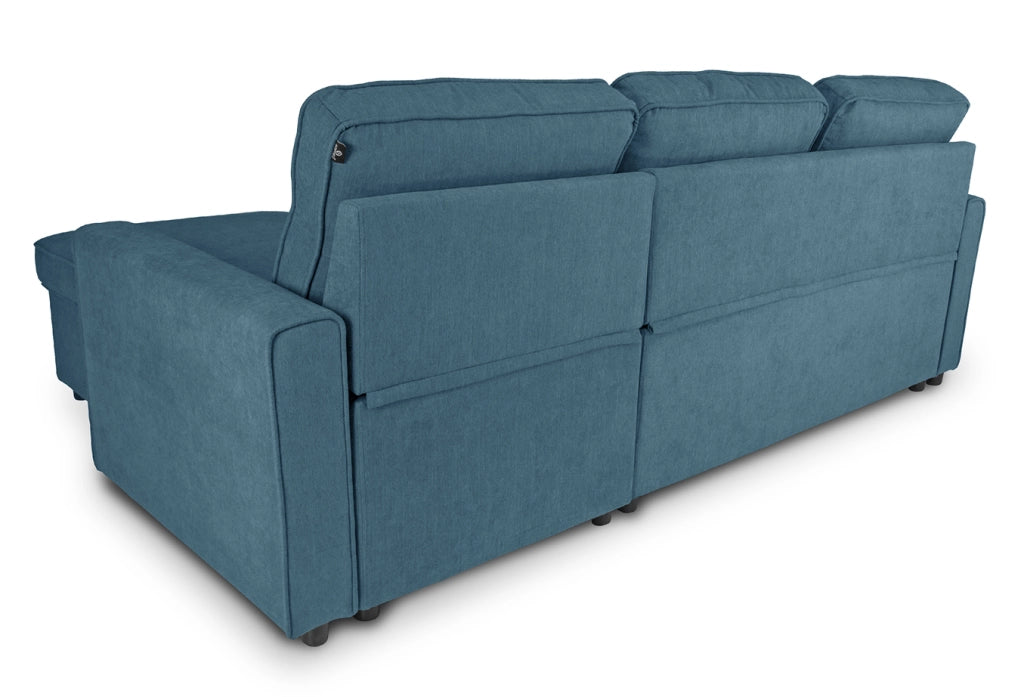 Divano letto angolare con contenitore, divano con chaise longue blu denim - Kennedy DL-KE07CL