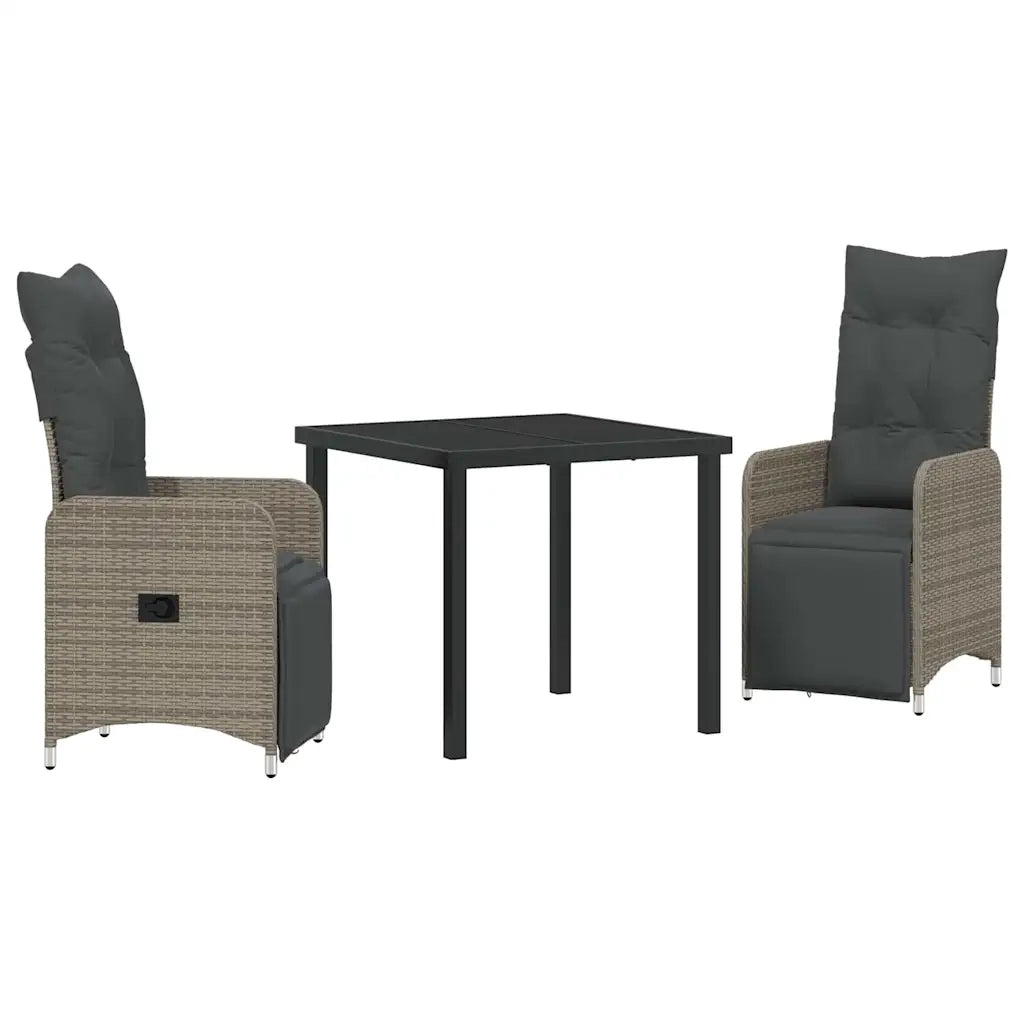 Set da Pranzo per Giardino con cuscino 3 pcs Grigio polyrattan