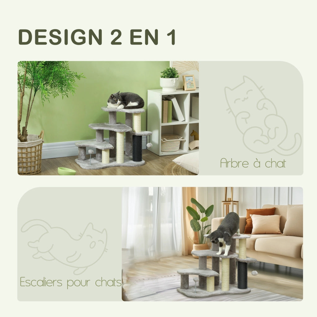 Tiragraffi per gatti con piattaforme e palline ¨C zephmum ¨C grigio chiaro 50 cm