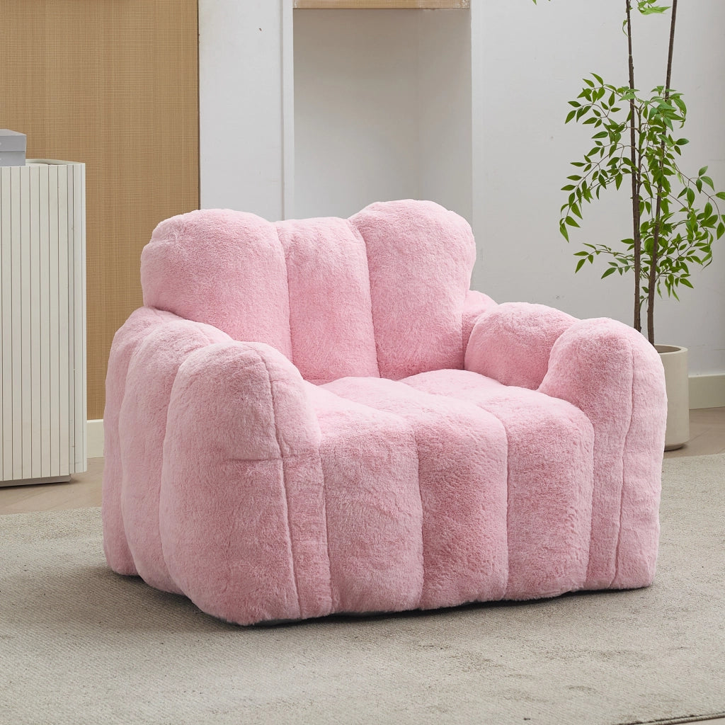 POUF a forma di loto in tessuto effetto peluche Rosa