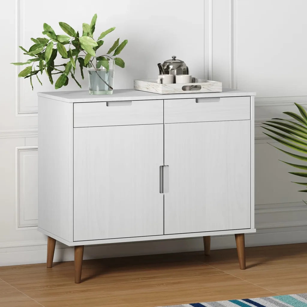 Credenza MOLDE Bianca 90x40x80 cm in Legno Massello di Pino cod mxl 15524