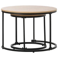 Set di 2 Tavolini da Salotto Rotondi, Tavolini Impilabili in MDF e Metallo, Design Salvaspazio, Tavolo Grande: 50 x 70,5 cm, Tavolo Piccolo: 45,5 x 44 cm, Naturale