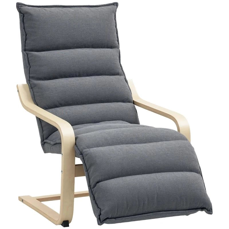 POLTRONA RELAX IN LEGNO CON RIVESTIMENTO IN VELLUTO E POGGIAPIEDI REGOLABILE GRIGIO SCURO