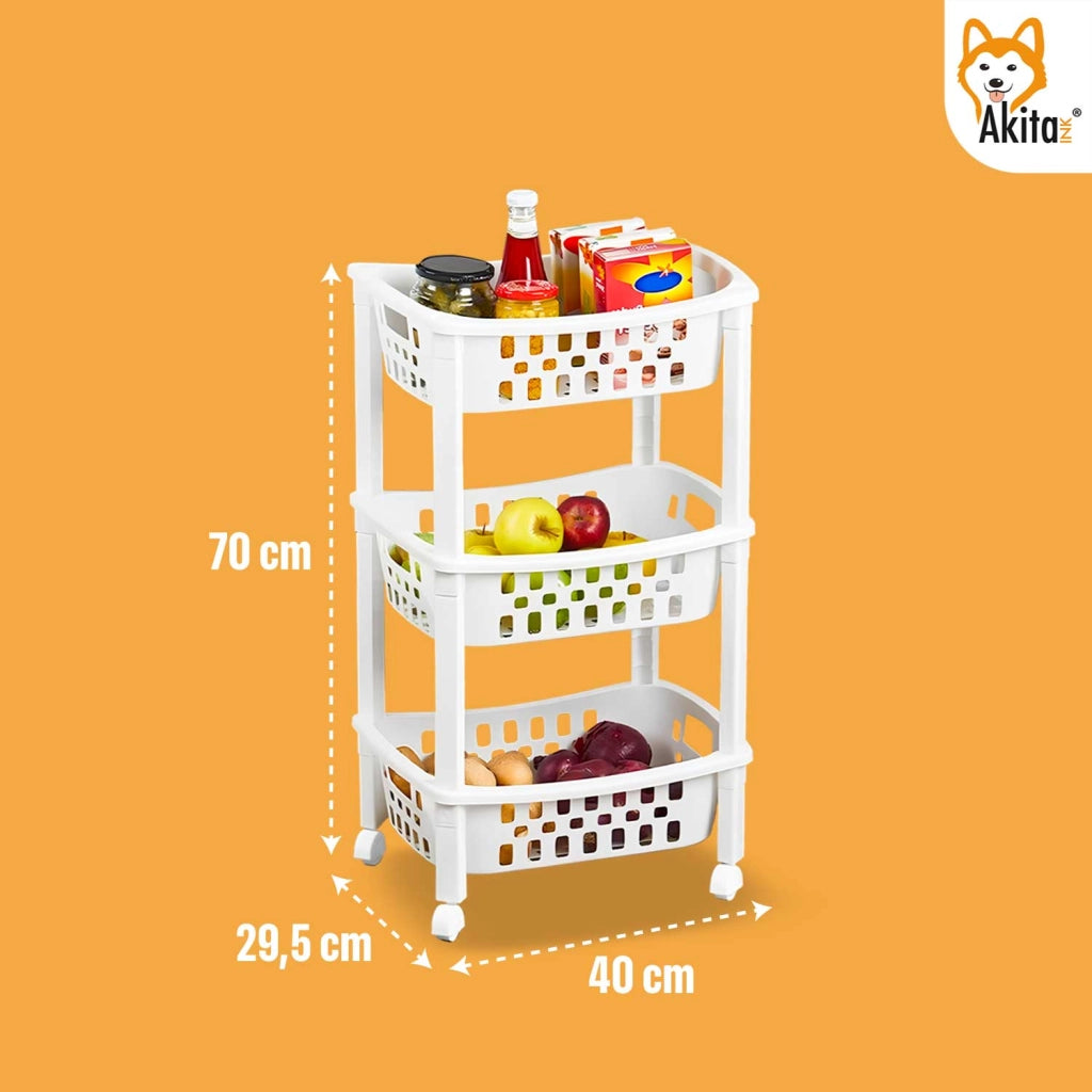 Carrello Multiuso 3 Ripiani Bianco con Ruote | Akitaink