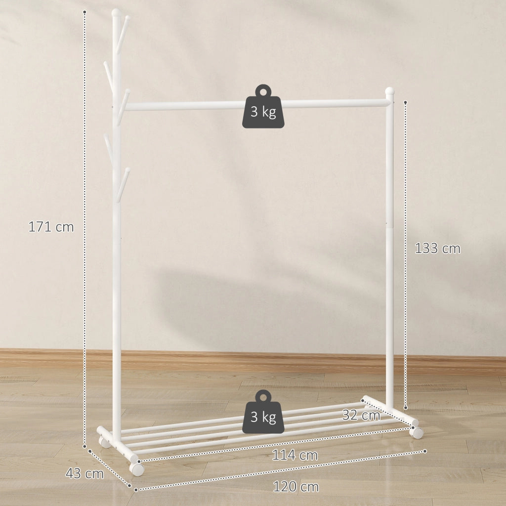 Appendiabiti su ruote con ripiani ¨C zephmum ¨C bianco 120x43x171 cm