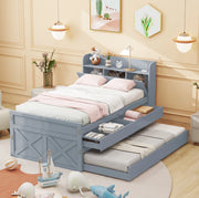 Letto in legno multifunzionale 90x190 con contenitore, cassetti e USB
