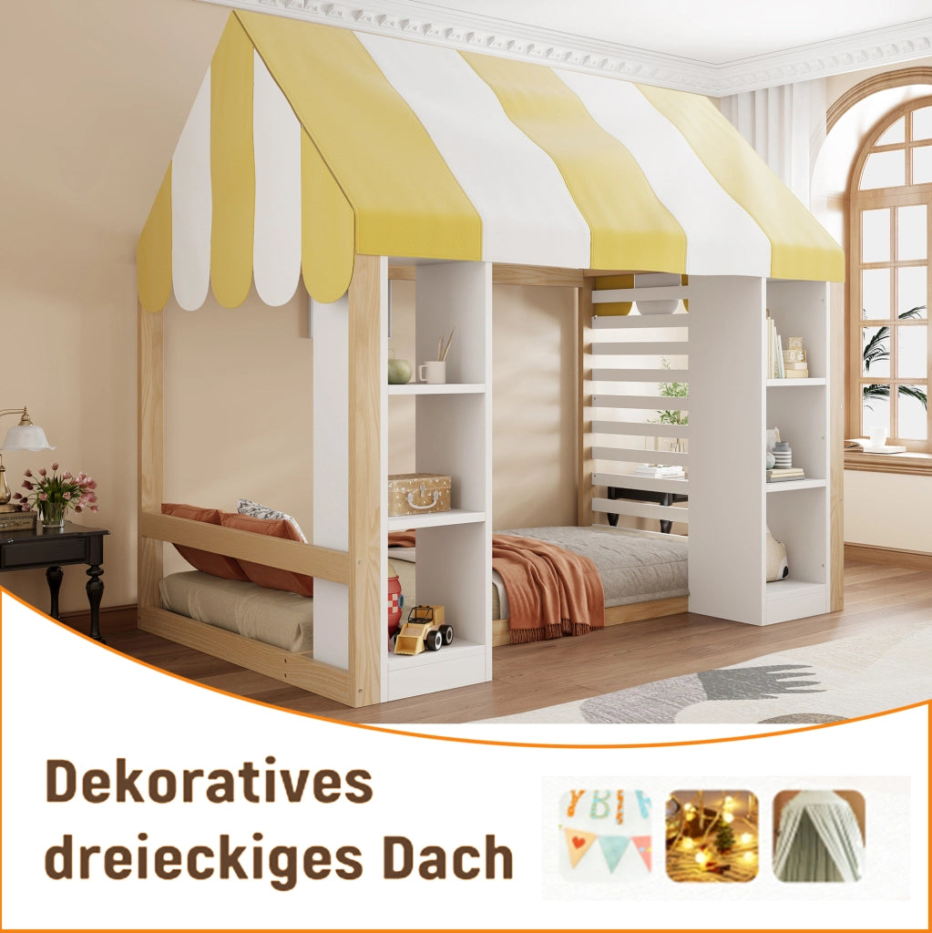 Letto a soppalco per bambini 90x200 cm con baldacchino e 2 vani portaoggetti