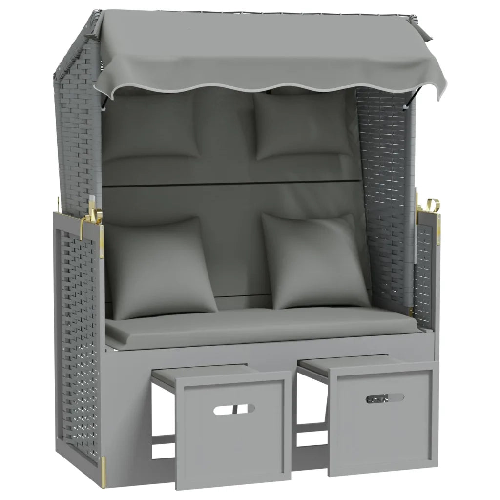 Strandkorb con Cuscini in Polyrattan e Legno Massello Grigio 318659