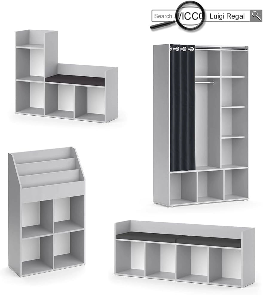 Scaffale per bambini Luigi, Grigio chiaro, 142.4 x 53.4 cm 4 scomparti, combinabile con altri elementi della serie Luigi