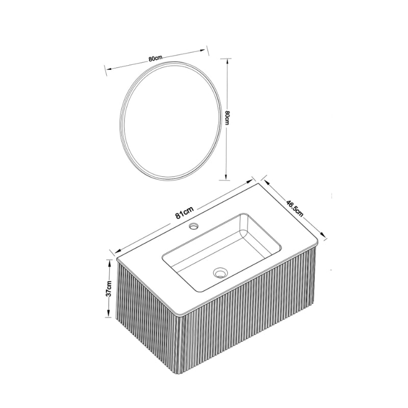 Mobile bagno sospeso con 1 cassetto; lavabo integrato e specchio LED antiappannamento per bagno in MDF rovere