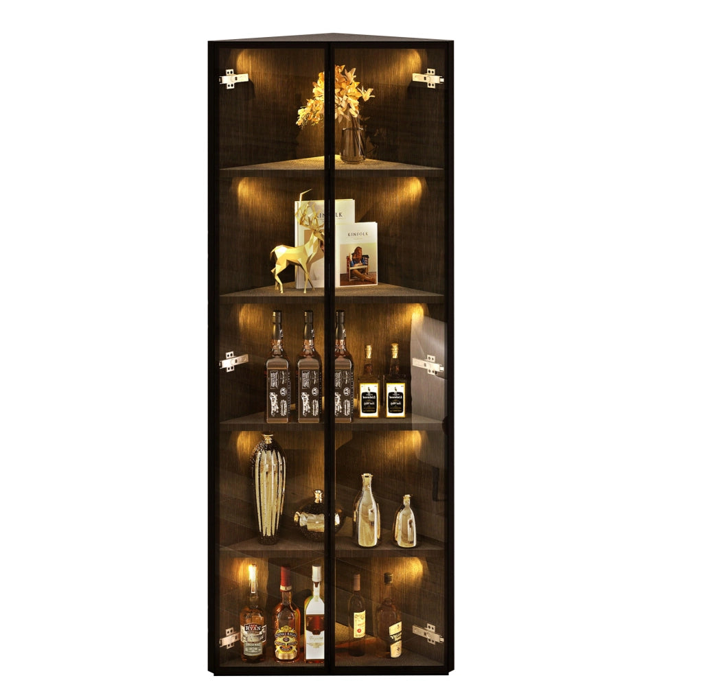 Vetrina angolare con LED 62x35x160 cm in MDF e vetro; nera