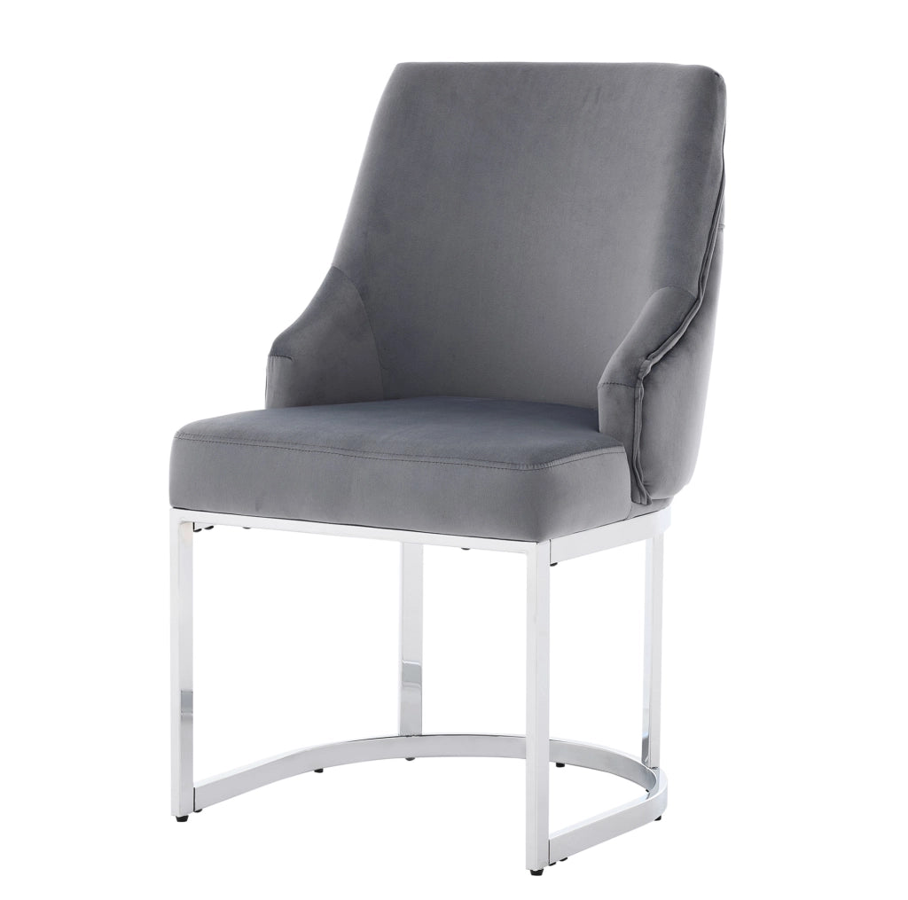 Set di 2 sedie da pranzo 81.99x54x53.49 cm con schienale trapuntato; velluto grigio e argento