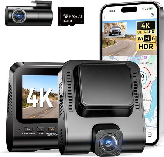 Dual Dashcam per Auto - Dual Camera per Auto - Camera per Auto con Visione Notturna - Camera per Auto con Sensore di Movimento - Lente Wide Angle - Modalità di Parcheggio - Registrazione Continua - Dual Camera per Auto con Carta di Memoria SD