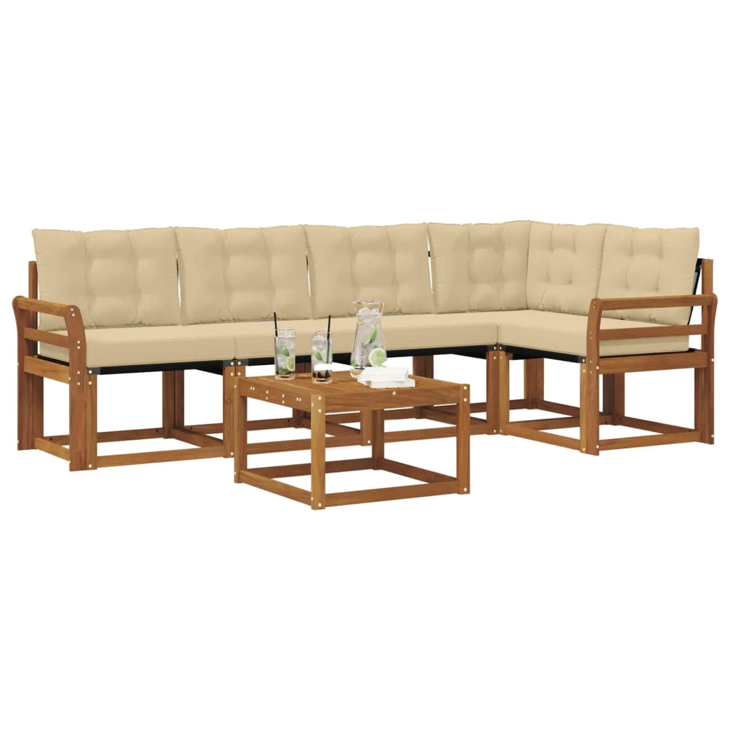 Set di divani da esterno con cuscino 6 pcs Naturale e Beige