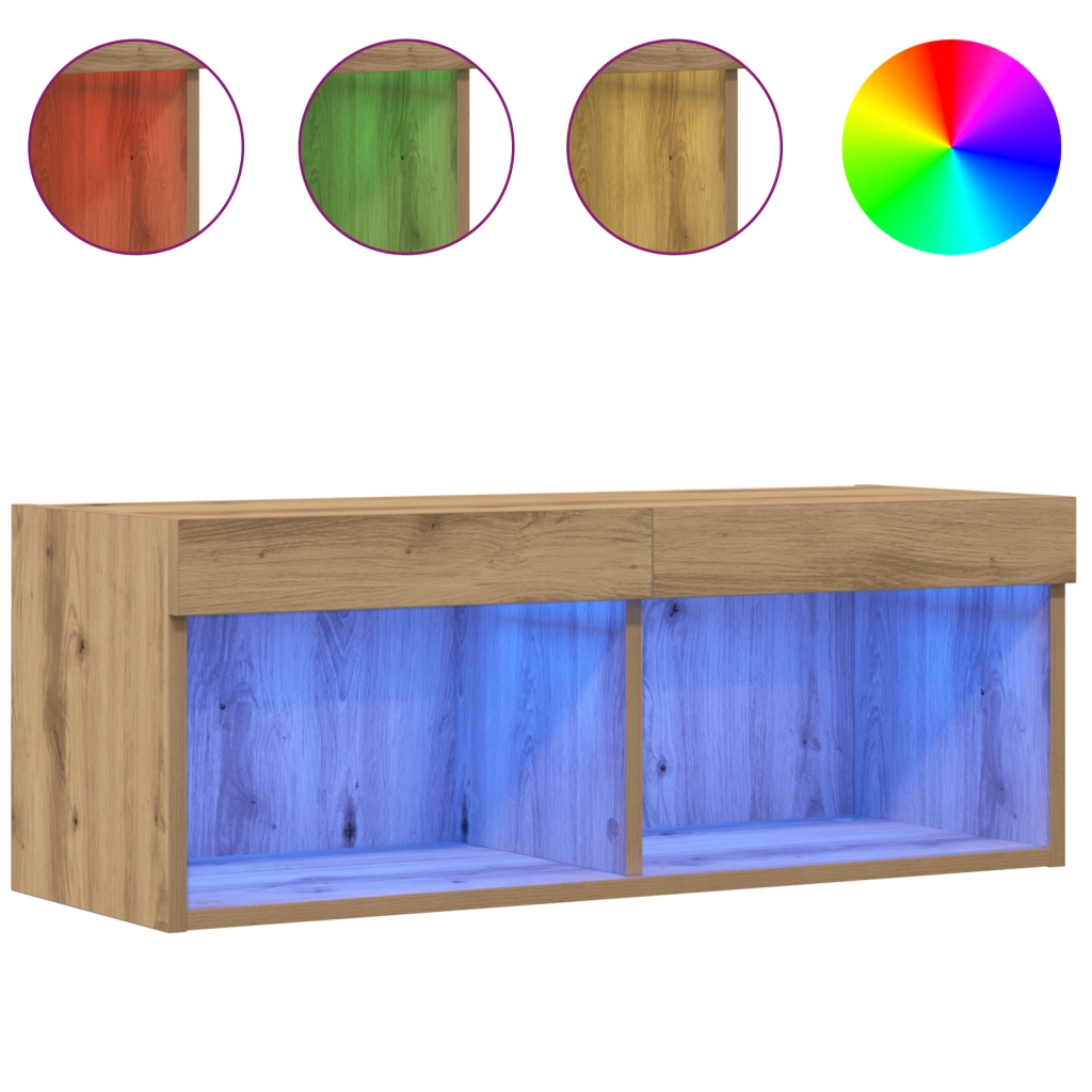 Mobile TV  con luci LED Rovere Artigianale 80x30x30 cm