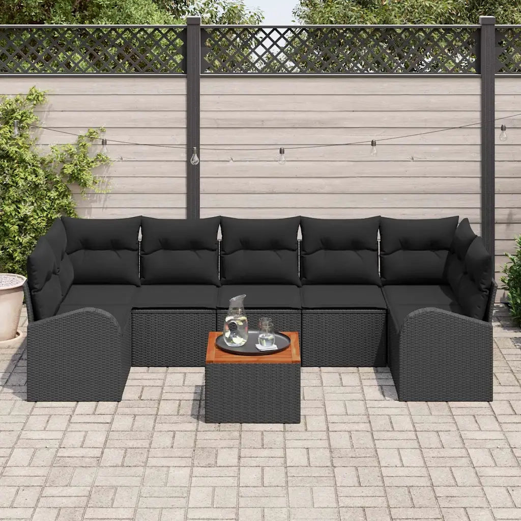 Set Divano da Giardino con cuscino 8 pcs Nero polyrattan 3347548