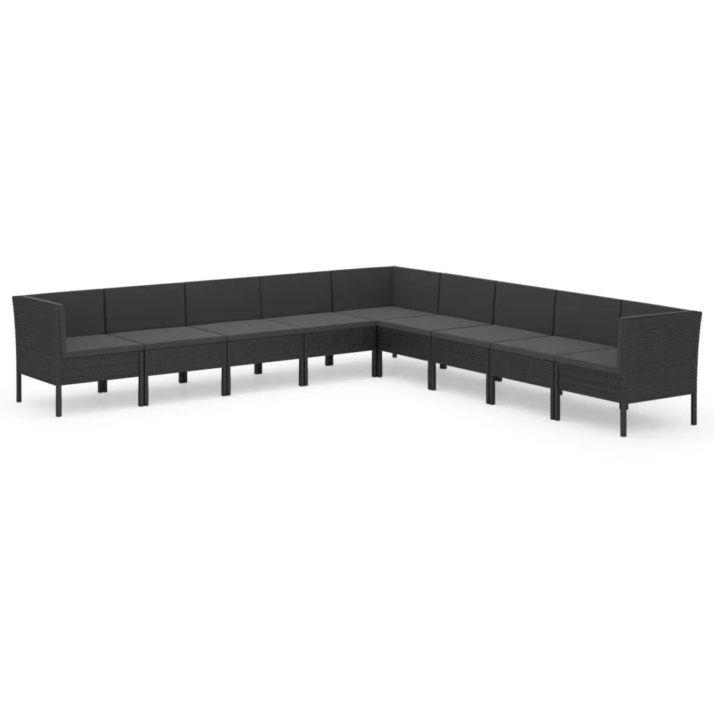 Set Divani da Giardino 9 pz con Cuscini in Polyrattan Nero 3094465