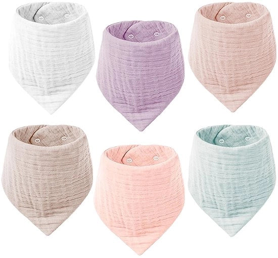 Set di 6 Fazzoletti per Bambino in Muslin, Fazzoletti in Muslin per Bambini e Bambine, Fazzoletti in Muslin con Treccia, Assorbenti Biologici in Cotone per Bambini e Bambine