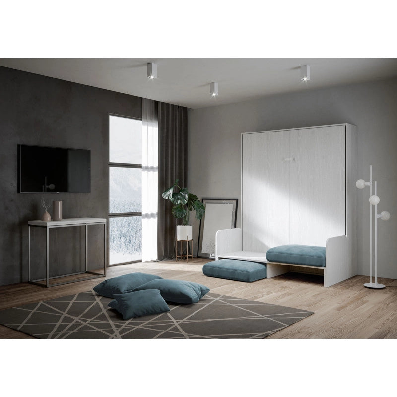Letto matrimoniale a scomparsa 160 Kentaro con divano , azzurro - Bianco Frassino