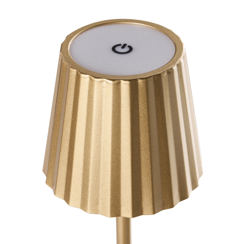 Lampada da tavolo wireless in metallo dorato per interni ed esterni con porta USB C ricaricabile