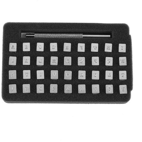 Set di timbri 36 pezzi - Set di timbri per bambini - Set di timbri per adulti - Set di timbri alfabetici - Matite per timbri - Stampa in acciaio durato - Set di timbri per lavorazione di pelle