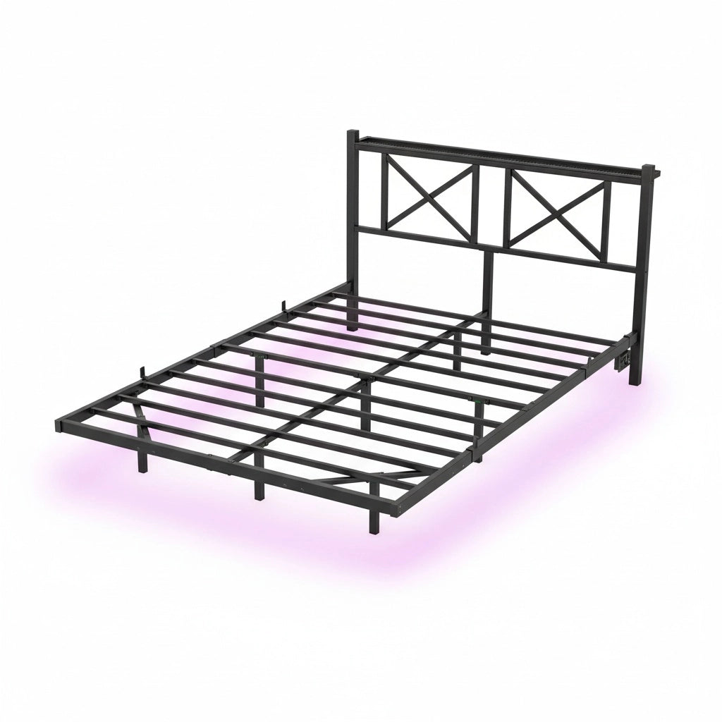 Letto doppio 120x200cm - Xylo - LED USB sospeso facile montaggio