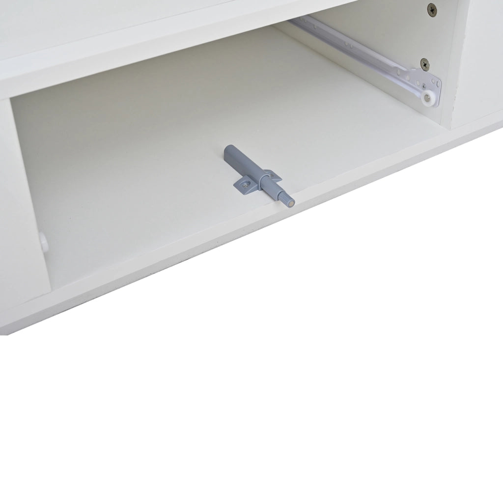 Tavolino da salotto 96x45x40 cm; sollevabile con vano contenitore e cassetto; truciolare bianco