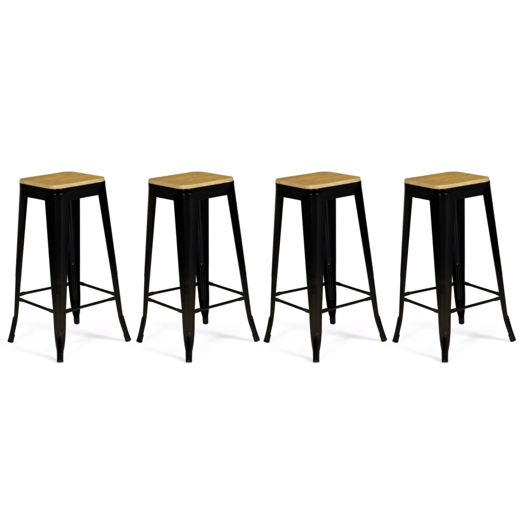IDMarket - Set di 4 sgabelli da bar LENY in metallo nero opaco impilabili con sedile in legno