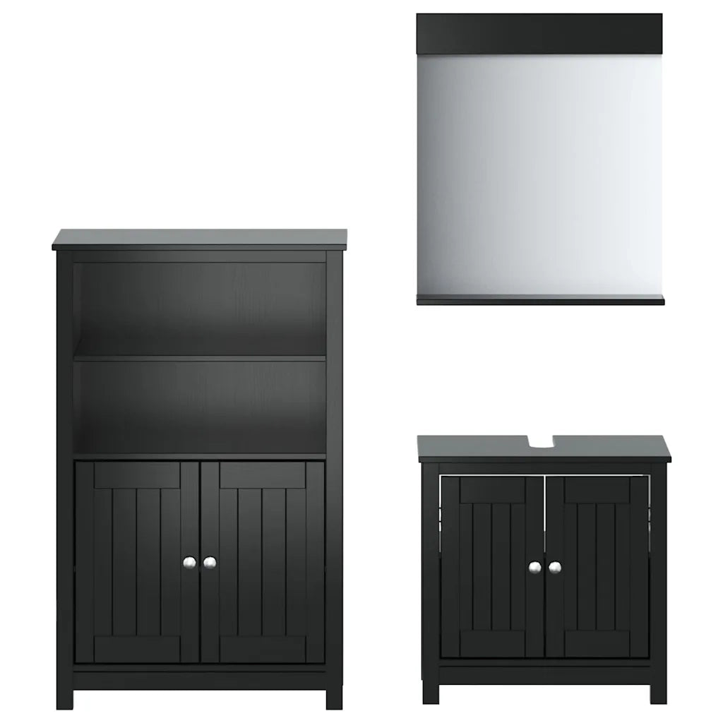 Set Mobili da Bagno | Armadio da bagno 3 pz BERG Nero in Legno Massello di Pino