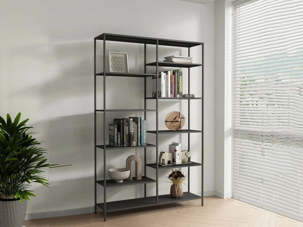 Libreria Dorgali, Scaffale da ufficio, Mobile portalibri, Biblioteca, 120x30 h188 cm, Ardesia