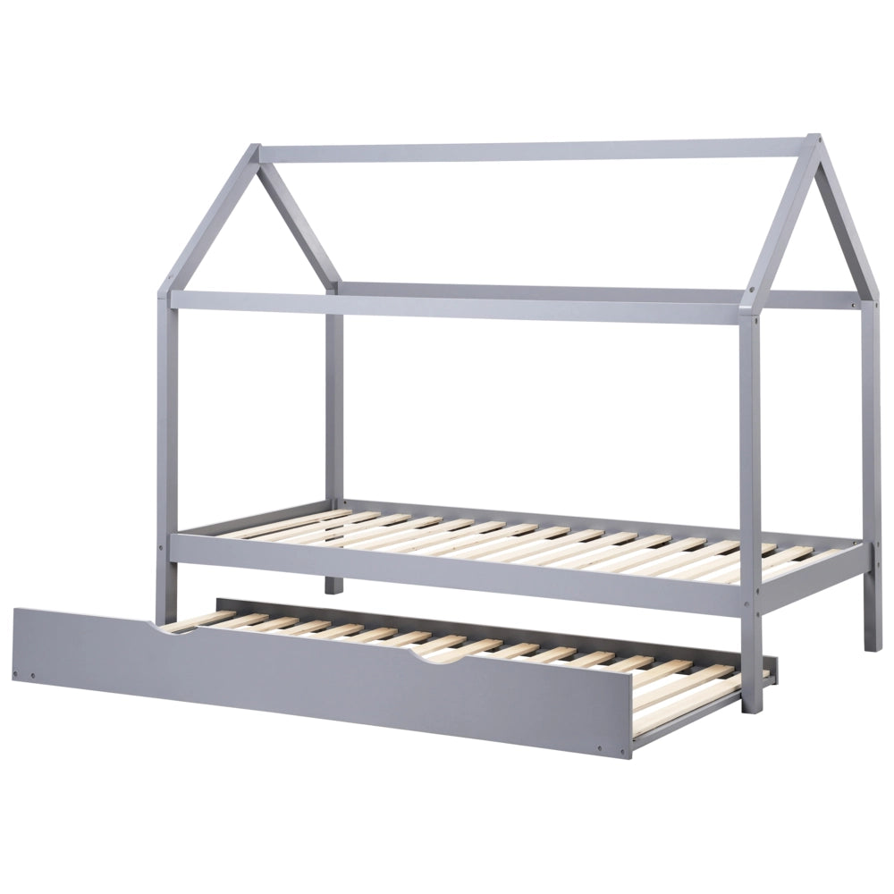 Letto a scomparsa della casa per bambini in legno di pino grigio UE misura singola 90 x 200 cm letto con base a doghe per la cameretta moderna dei bambini.