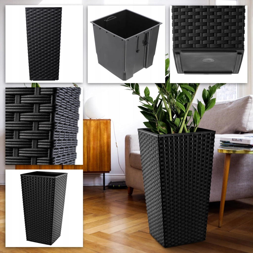 Set di 3 vasi da fiori KADAX, vasi da giardino + inserti, alti e grandi, neri, 47+57+68 cm