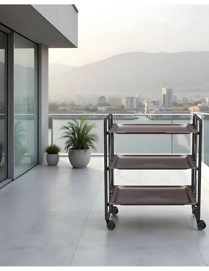 Carrello da cucina pieghevole nero con ruote BAUHAUS 3 ripiani