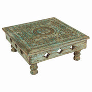 Tavolino da centro in legno intagliato finitura artigianale 33x33x14