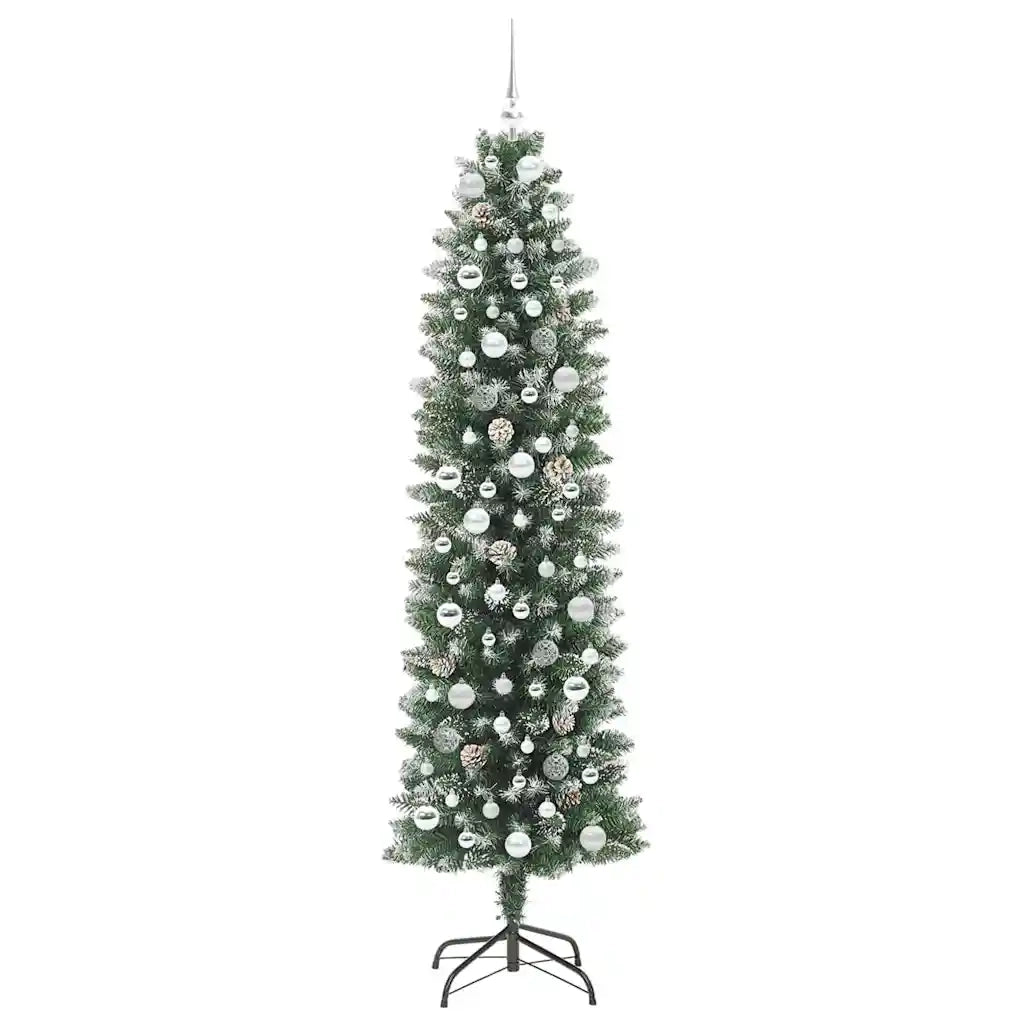 Albero di Natale Artificiale Sottile Verde e Bianco 210 cm