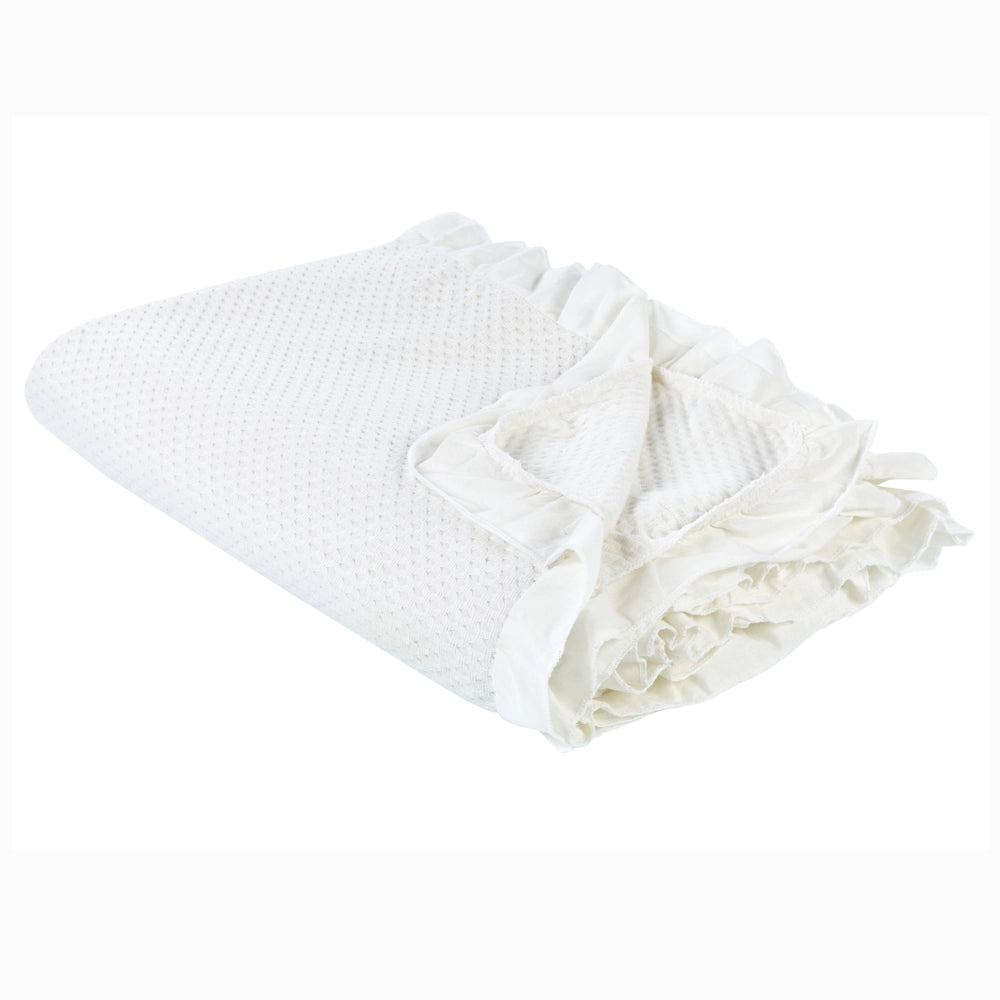 Copriletto in cotone bianco 220 x 200 cm con balza decorativa Camera da letto