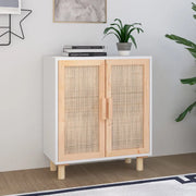 Credenza-Buffet-Armadio da cucina Bianca 60x30x70 cm Legno Massello Pino Rattan Naturale