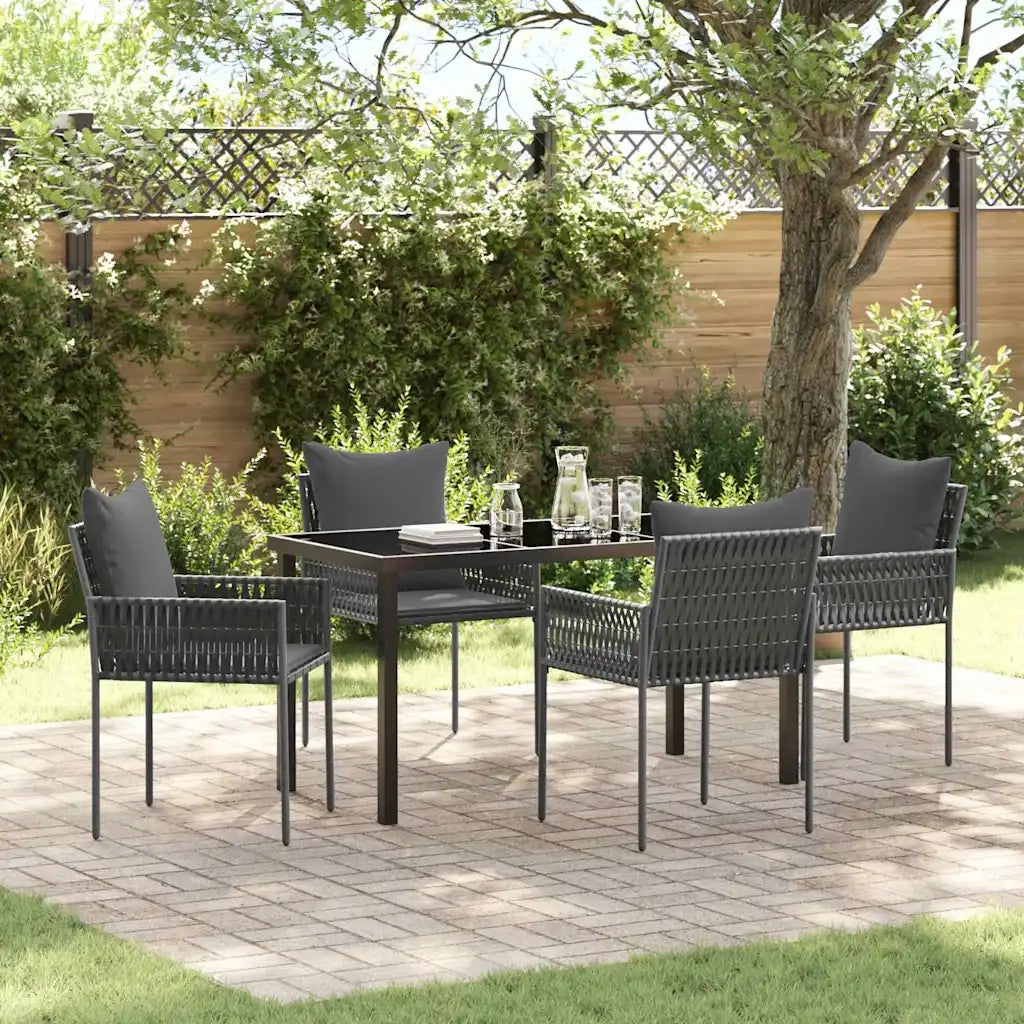 Set da Pranzo per Giardino 5 pcs Nero e Grigio Rattan in PE 3379102