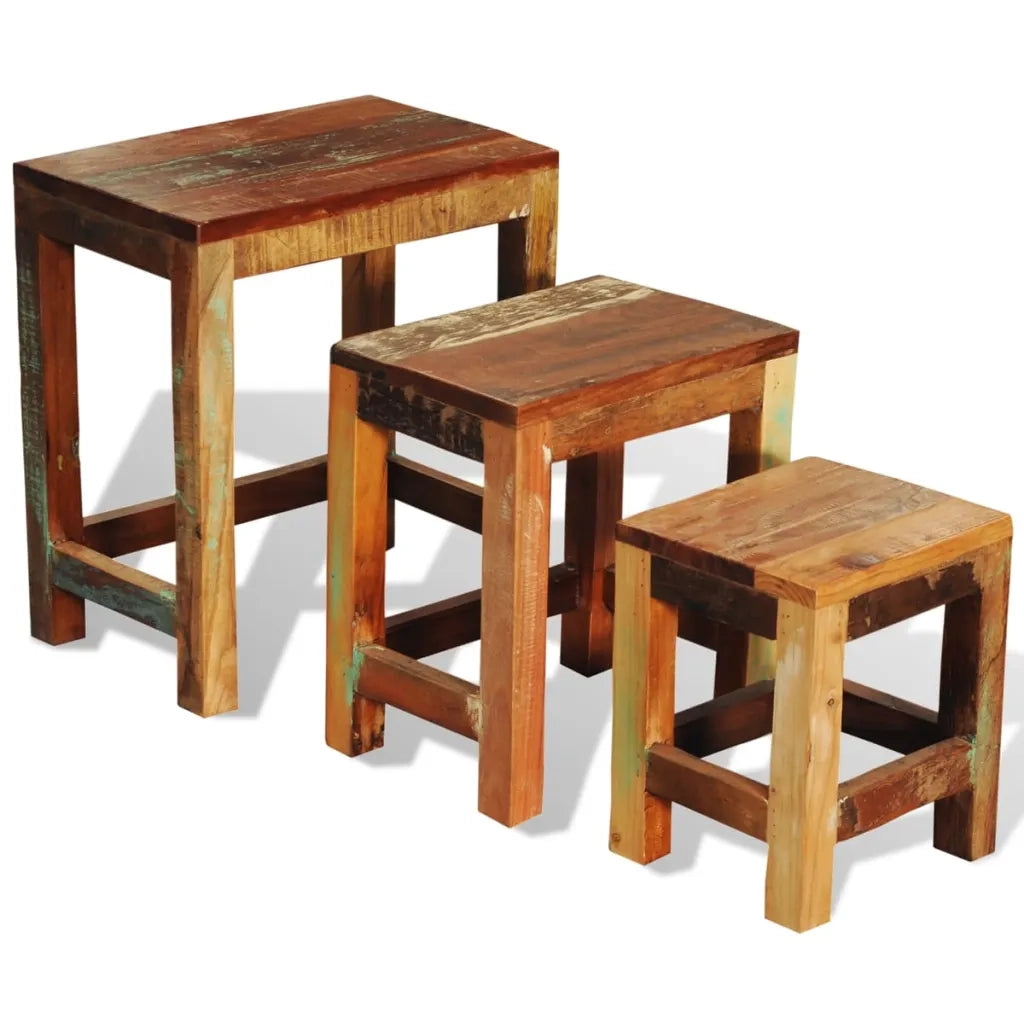 Tavolini Impilabili Set 3 pz | Tavolo laterale in Legno Vintage di Recupero