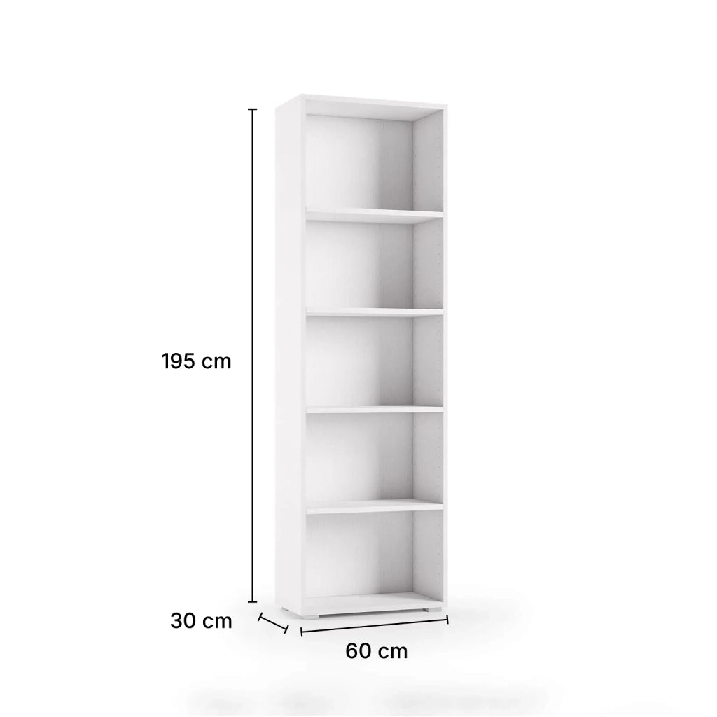 Libreria Verticale Bianca Alta con 5 Ripiani Regolabili | Scaffale Salvaspazio per Libri, Documenti e Decorazioni | Mobile Moderno per Casa, Ufficio e Studio 60x30x195 cm