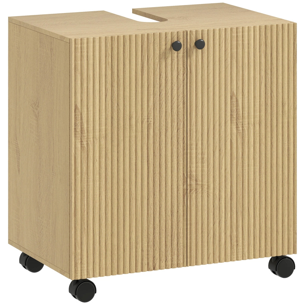 Mobile sottolavabo per bagno con ripiani e ruote ¨C zephmum ¨C legno 60x30x