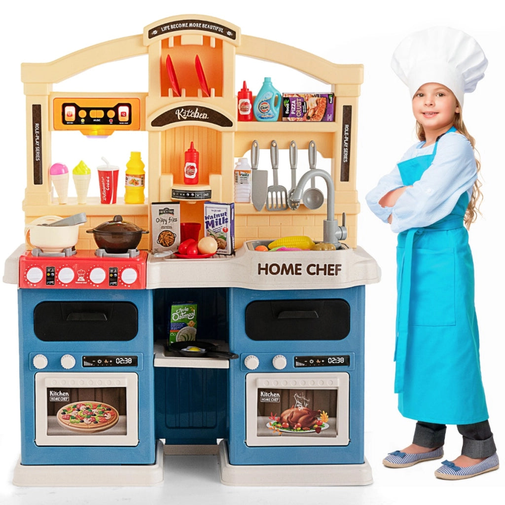 Cucina giocattolo 42 pezzi con effetti vapore e acqua in ebollizione, Cucinetta per bambini 3 anni+ Blu-Cucine giocattoli