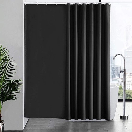 Gordino per doccia e vasca, lunghezza extra, impermeabile e antimicrobico, tessuto, 240 x 180 cm, nero con 16 ganci