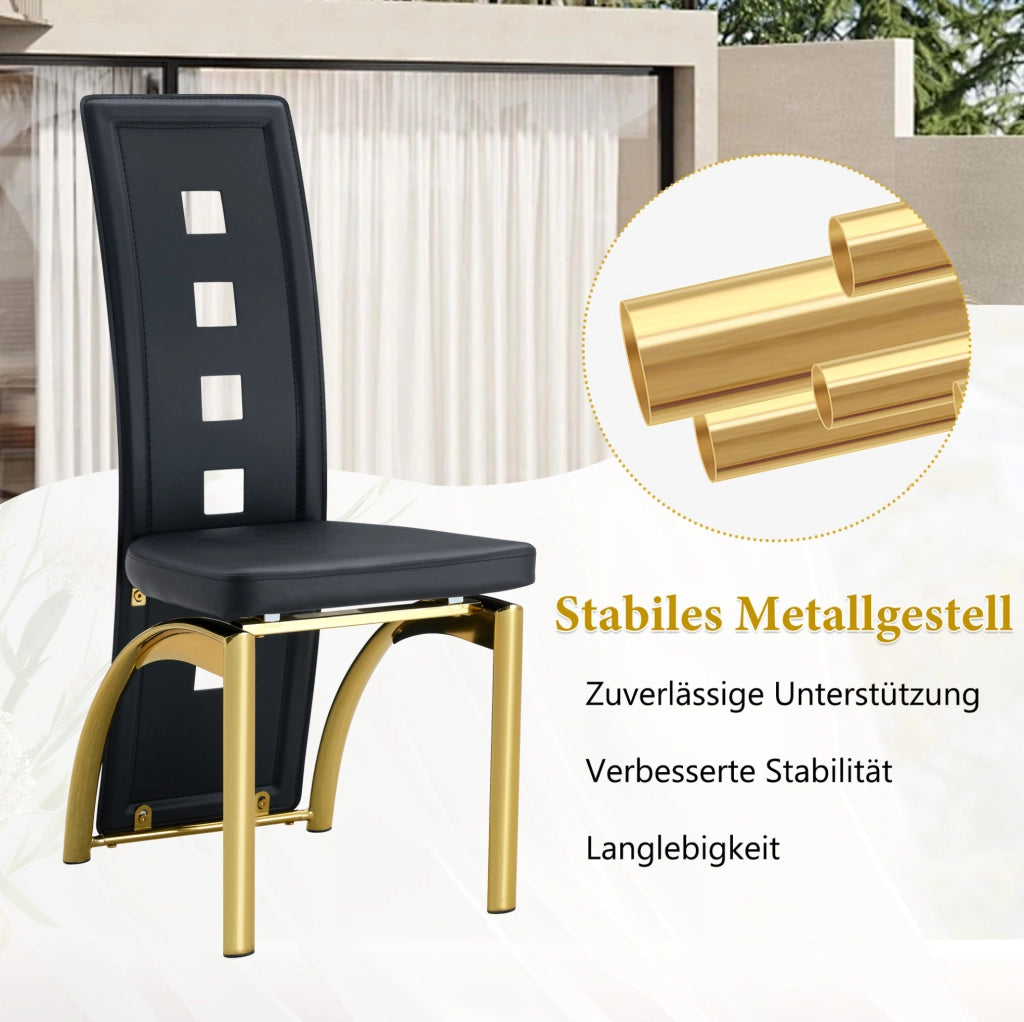 SEDIA da Pranzo 102,5 cm PU Nero e Metallo Oro Set da 2 pezzi