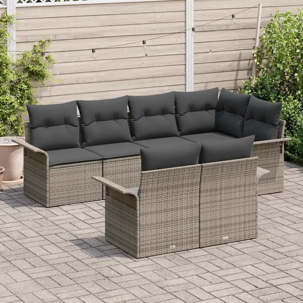 Set Divano da Giardino con cuscino 7 pcs Grigio polyrattan 3345399