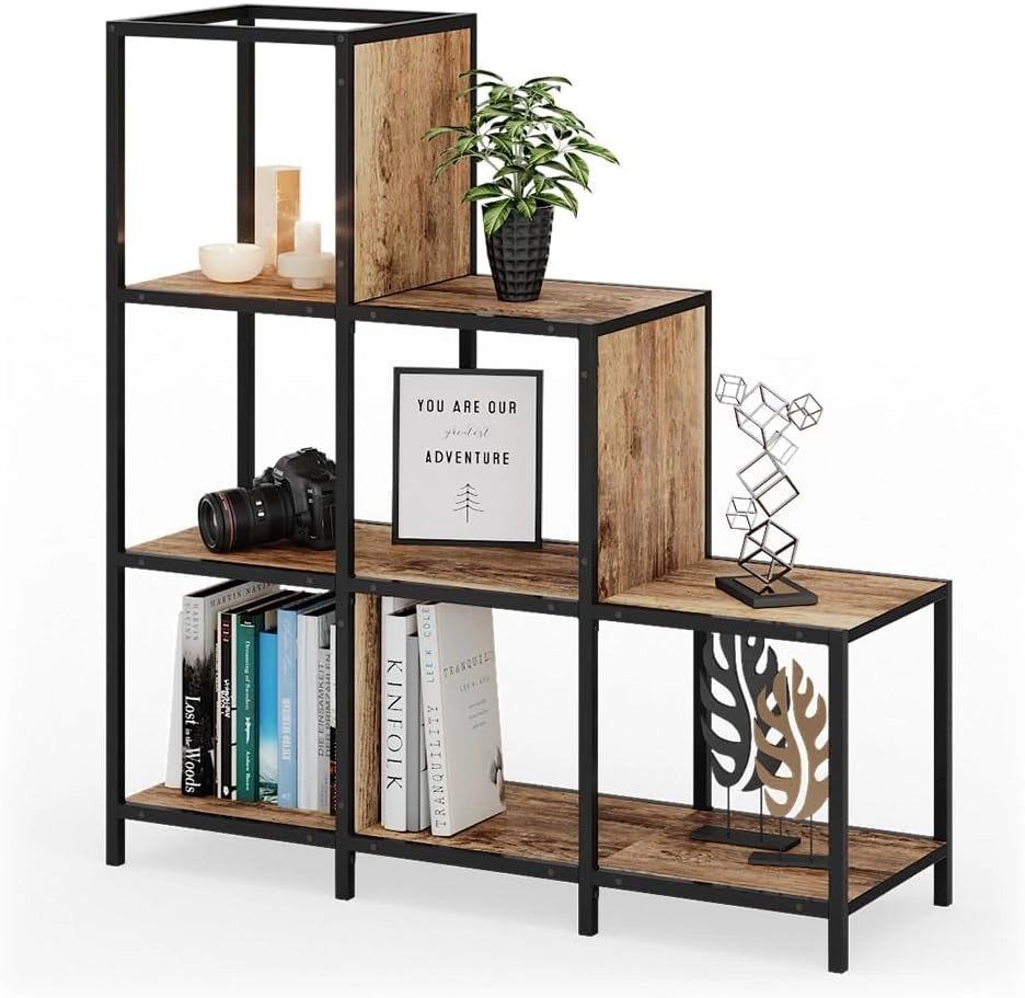 Divisorio per ambienti Fyrk, Legno antico, 90 x 92 cm, utilizzabile come divisorio o come libreria aperta